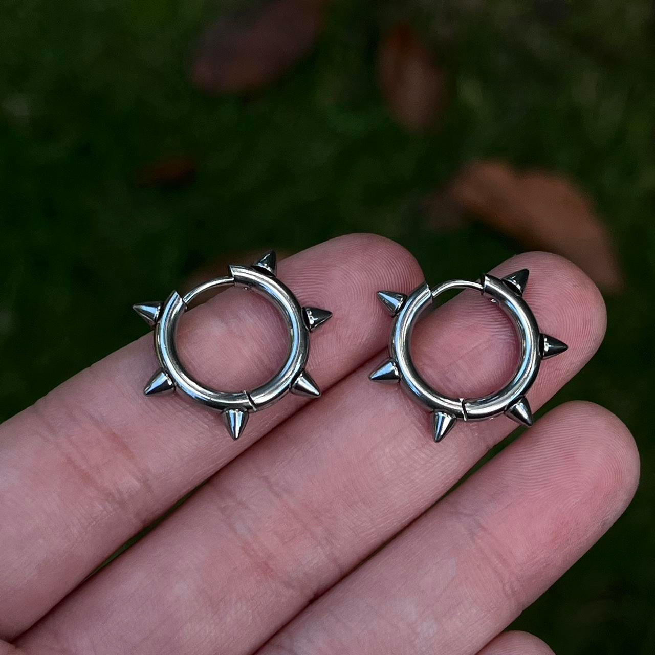 Silver Spike Hoop Earrings